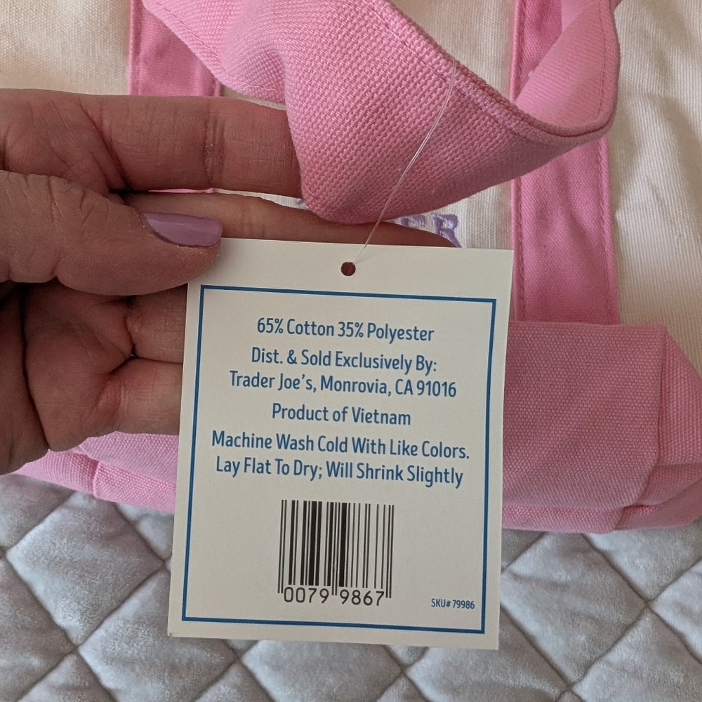 NWT Trader Joe's Mini Tote Bag, Pink - Picture 3 of 4